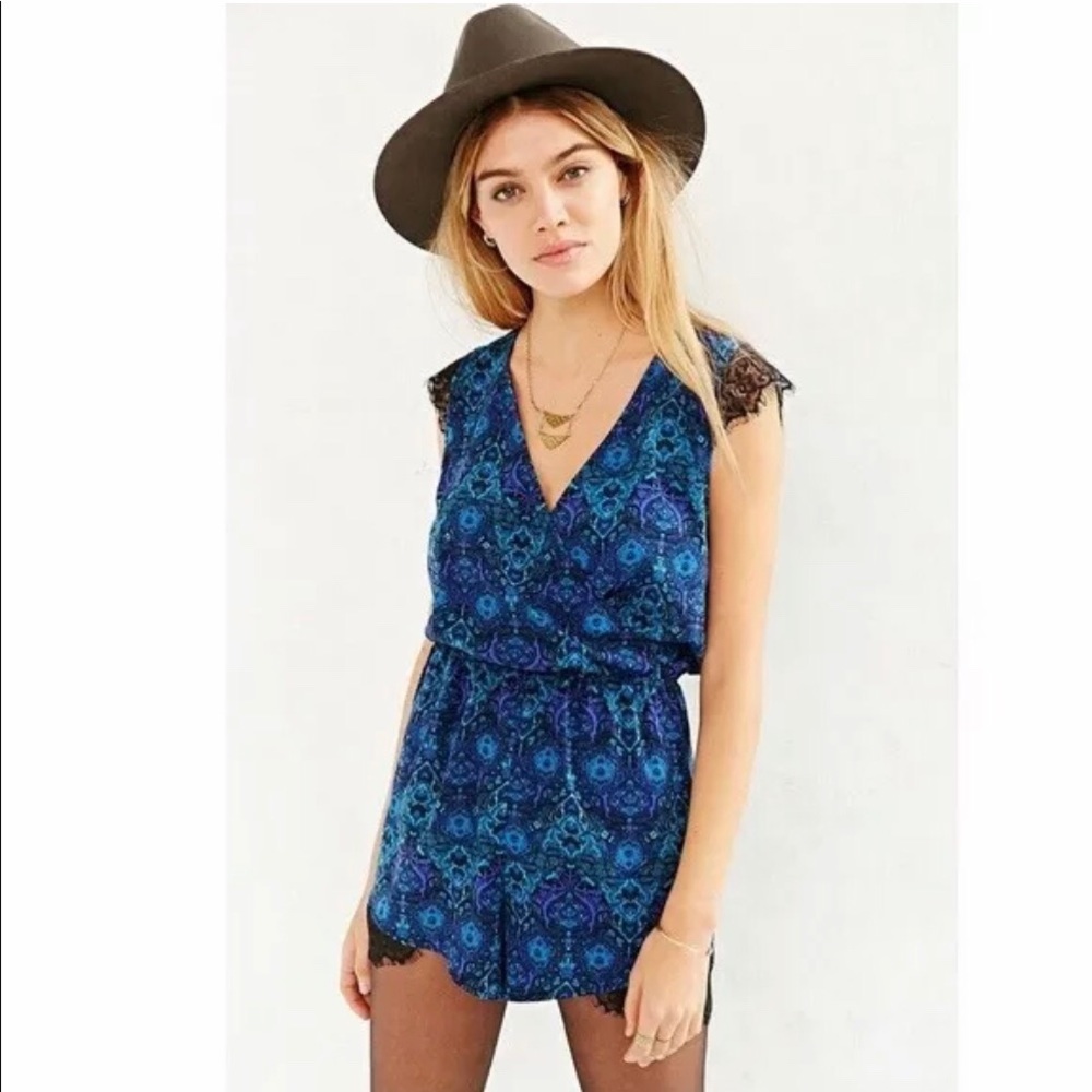 Anthro Kimchi Lace Deep V Romper